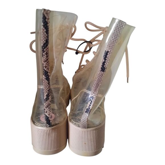 CAPE ROBBIN Clear Transparent Chunky Ankle Boots Snakeskin - Picture 4 of 4